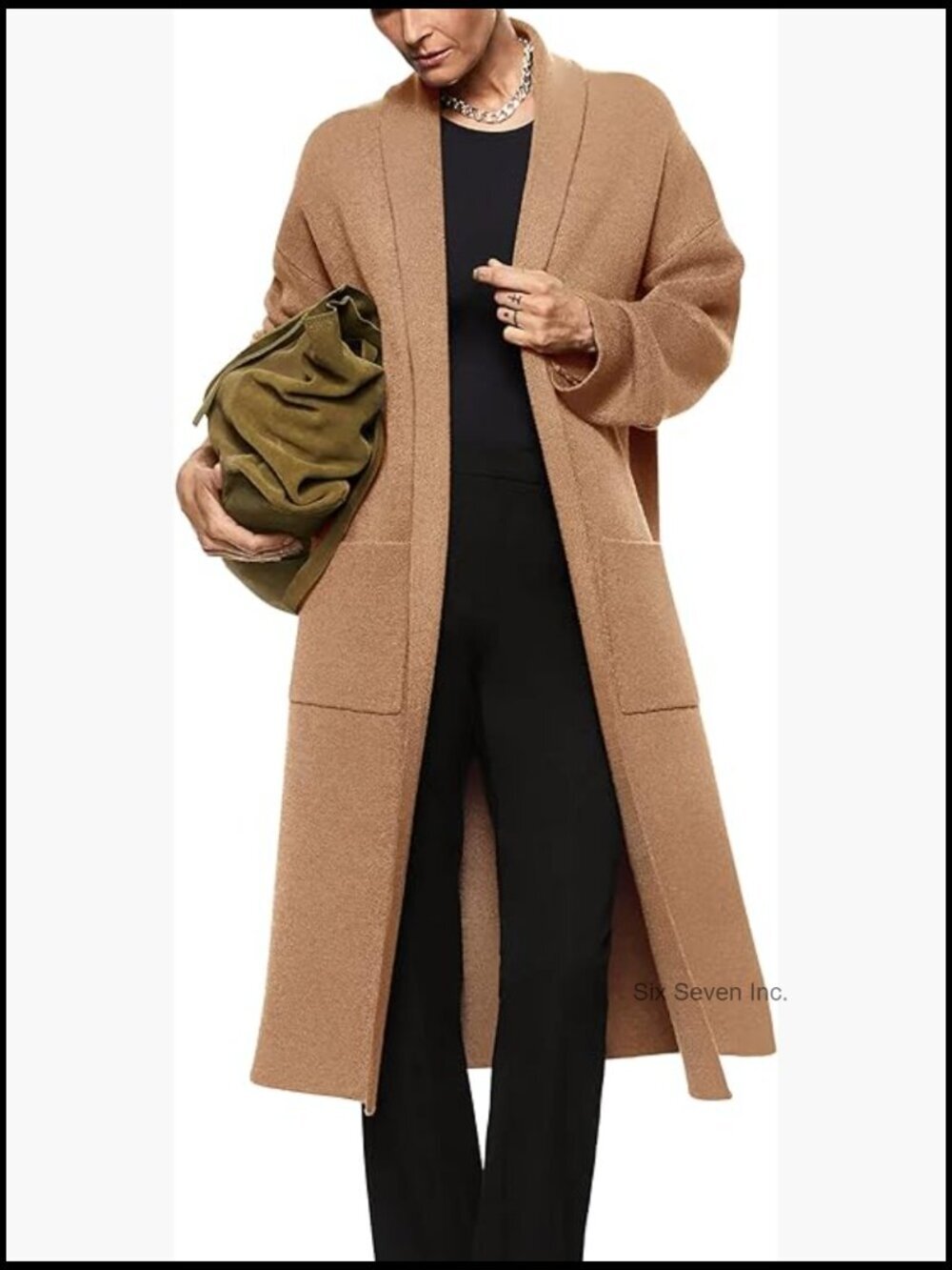 Long Sleeve Maxi Cardigan Open Front Oversized Knitted Sweater Coat with Pockets